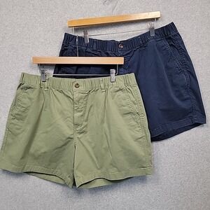 Bear Bottom Mens XXL Lot Of 2 Stretch Chino Shorts Elastic Waist 5.5" Blue Green